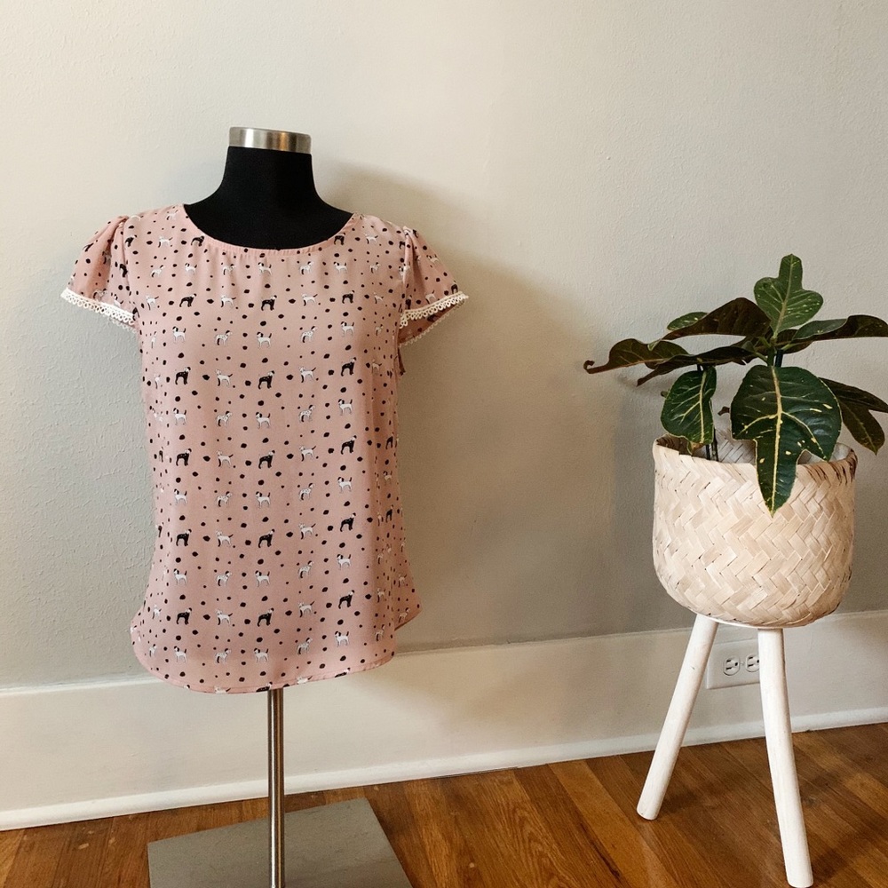 Puppy dog patterned pink blouse